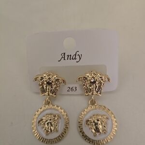 Gold and White Medusa Earrings
